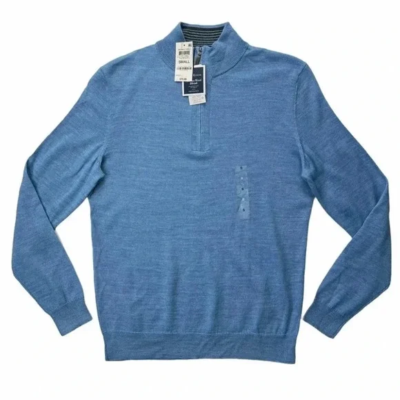 Club Room Blue Merino Wool Blend 1/4 Zip Mens Sweater - Picture 1 of 8